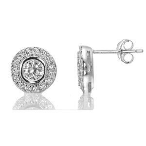 Sterling Silver Micro Pave White Clear CZ Stud Earrings